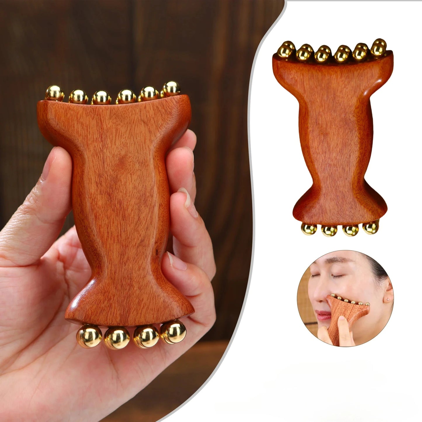 Masseur visage drainant en bois et cuivre - CoconTech