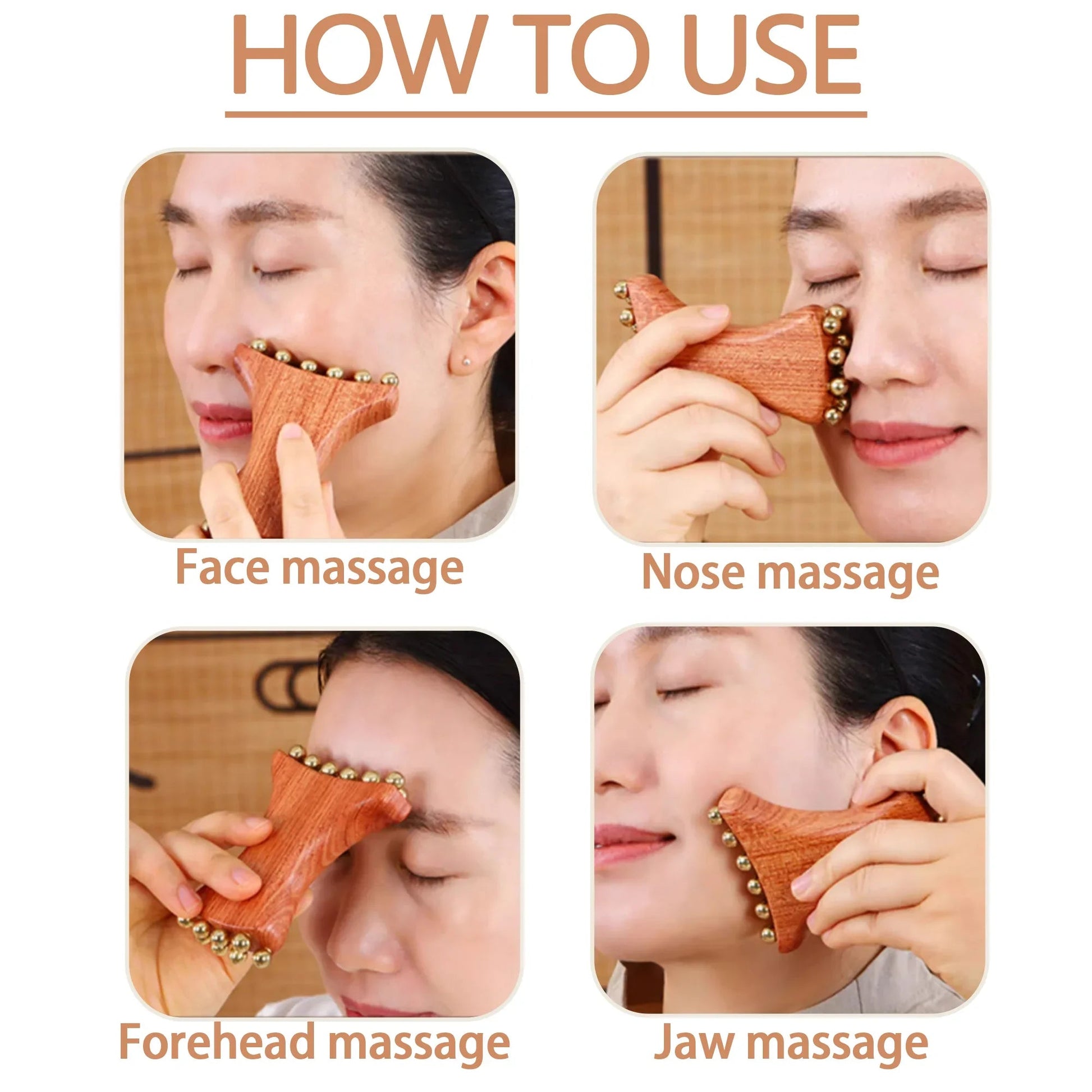 Masseur visage drainant en bois et cuivre - CoconTech